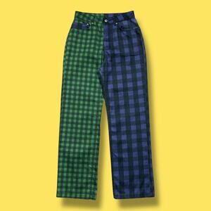 Ragged Jeans Plaid Pants Two Tone Punk Rock Emo 90s y2k 26x30 Green Purple